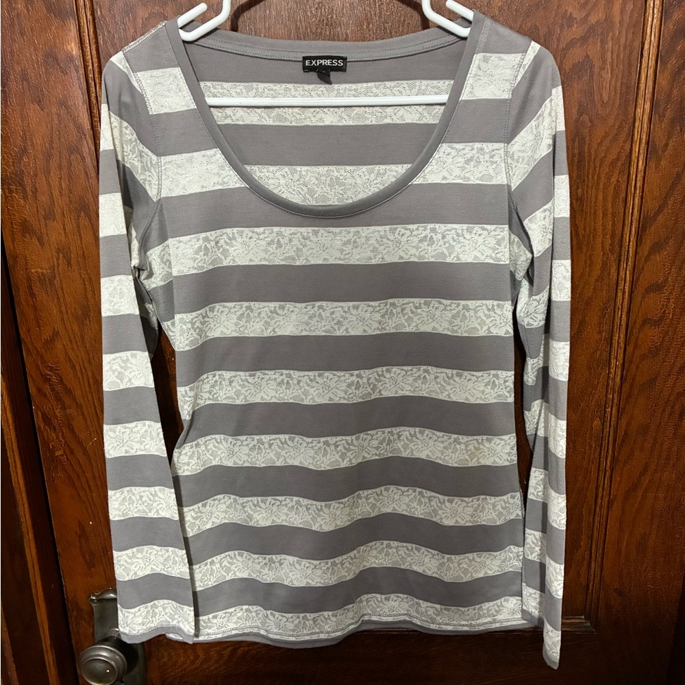 Express Gray and White Striped Women's Top